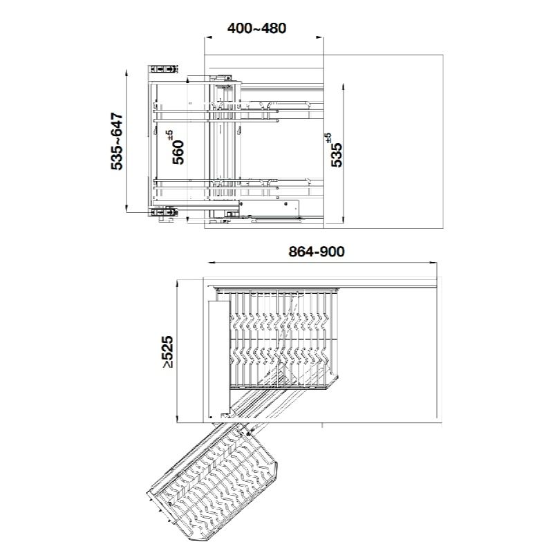 Giá góc liên hoàn Inox 304 mở trái Hafele 548.21.032 5 Kích thước giá góc liên hoàn Inox 304 mở trái Hafele 548.21.032