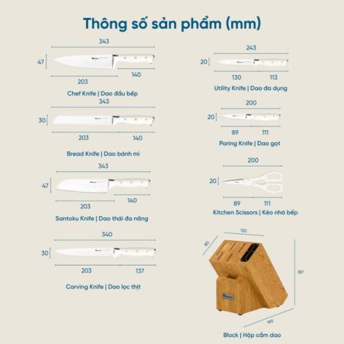 Bộ dao làm bếp cao cấp 7 món Konox Gouter 11 Thông số bộ dao làm bếp cao cấp 7 món Konox Gouter
