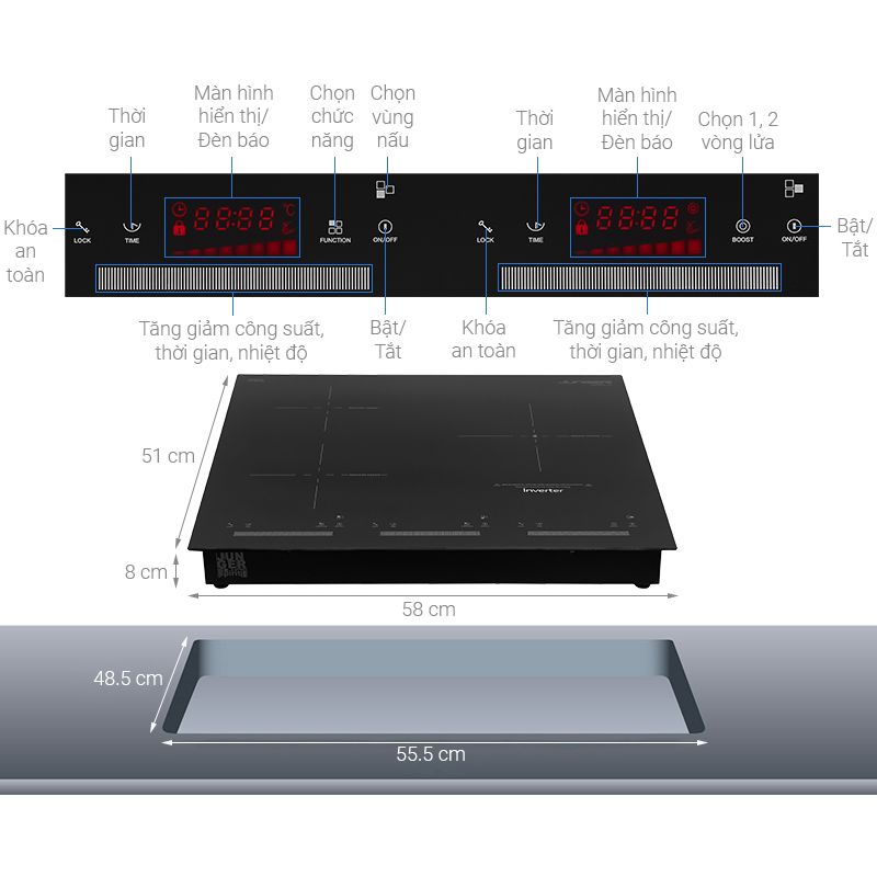 Bếp từ kết hợp hồng ngoại Junger 3 vùng nấu CEJ-300-IIF lắp âm 5 Kích thước bếp từ kết hợp hồng ngoại Junger 3 vùng nấu CEJ-300-IIF lắp âm
