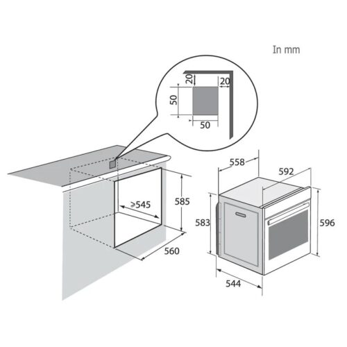 Lò nướng âm tủ 73L Brandt BOH7532LX 5 Kích thước lò nướng âm tủ 73L Brandt BOH7532LX