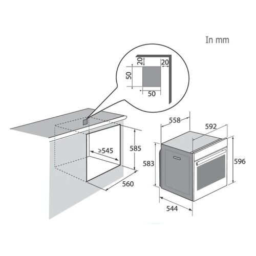 Lò nướng âm tủ 73L Brandt BOP7543LX 5 Kích thước lò nướng âm tủ 73L Brandt BOP7543LX
