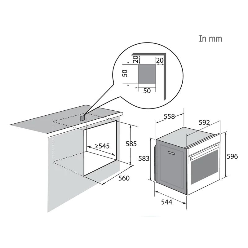 Lò nướng âm tủ 73L Brandt BOP7543LX 4 Kích thước lò nướng âm tủ 73L Brandt BOP7543LX