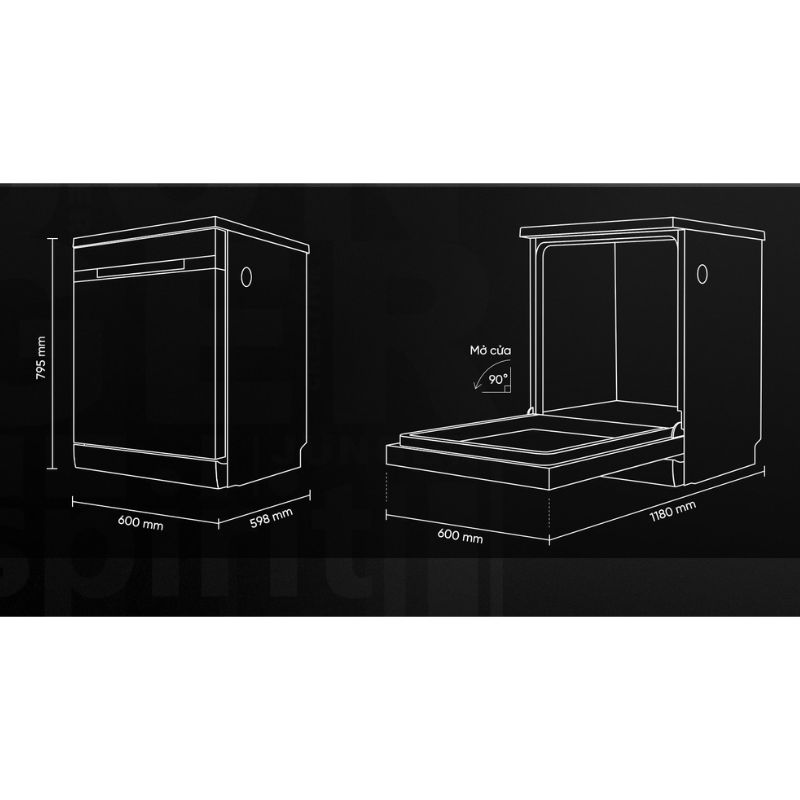 Máy rửa bát độc lập Junger DWJ-140 6 Kích thước máy rửa bát độc lập Junger DWJ-140