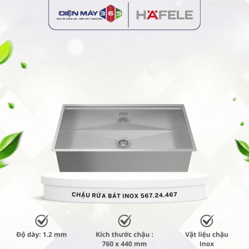 Chậu rửa bát Inox 1 hố Hafele WS R0 HS24-SSN1S-7644 SILVER 567.24.467