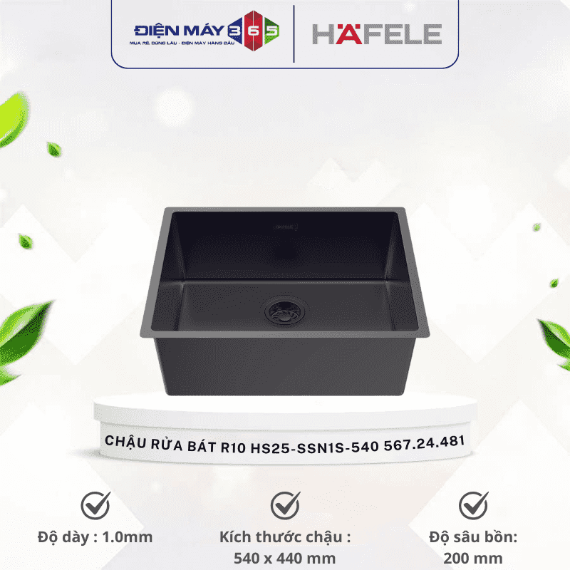 Chậu rửa bát Hafele R10 HS25-SSN1S-540 567.24.481 Đen 3 Chậu rửa bát Hafele R10 HS25-SSN1S-540 567.24.481 Đen