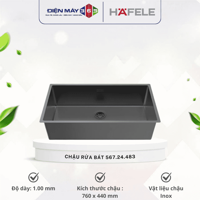 Chậu rửa bát inox 1 hố Hafele R25 HS25-SSN1S-760 567.24.483 Đen 3 Chậu rửa bát inox 1 hố Hafele R25 HS25-SSN1S-760 567.24.483 Đen