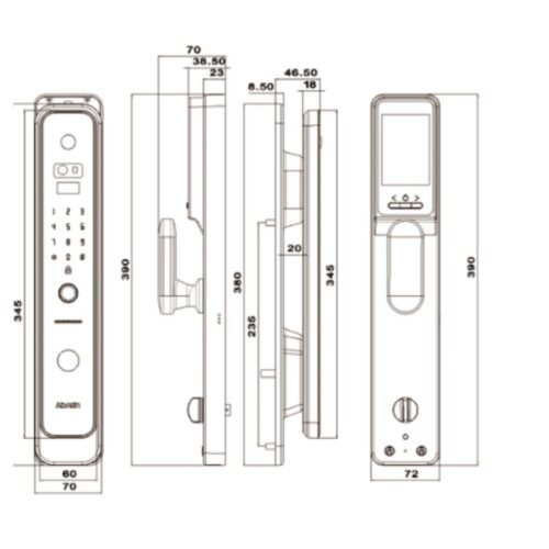 Kích thước khóa cửa điện tử Avolock AV-69-IN