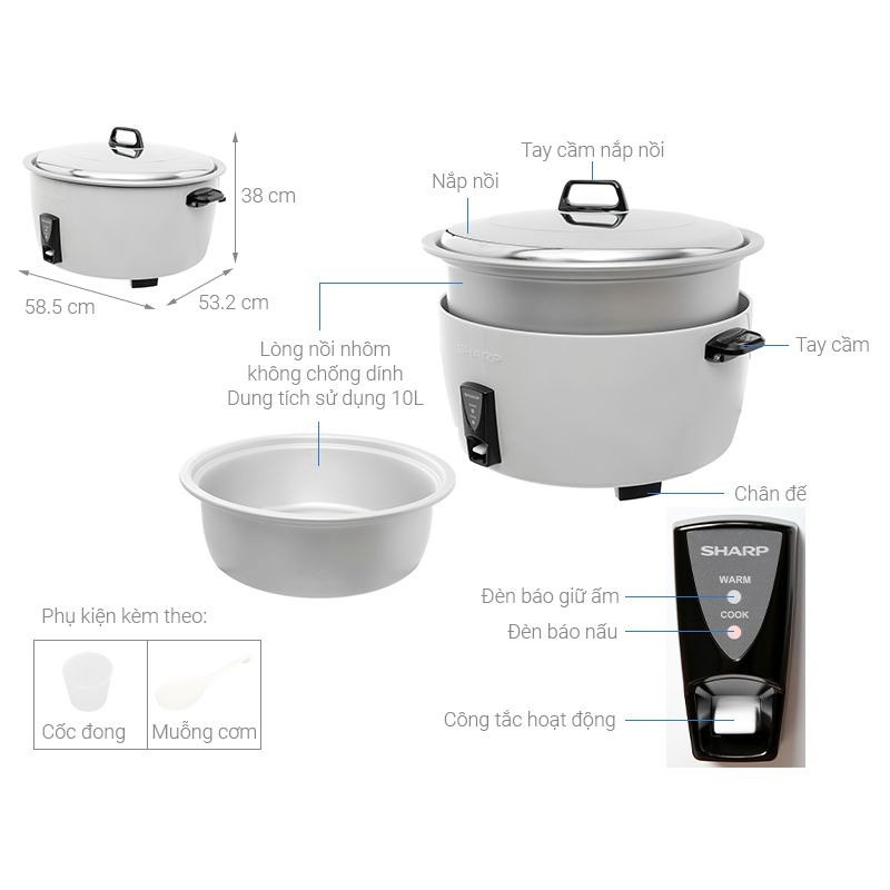 Nồi cơm điện 10L Sharp KSH-D1010V 5 Thông số nồi cơm điện 10L Sharp KSH-D1010V
