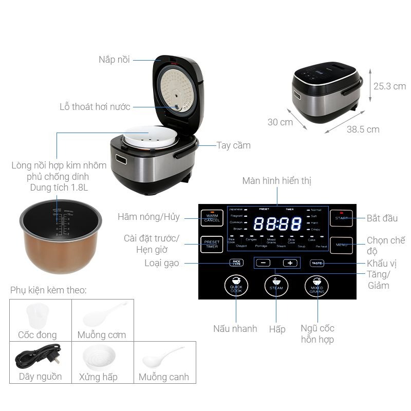Nồi cơm điện cao tần 1.8L Sharp KS-IH191V-BK 5 Thông số nồi cơm điện cao tần 1.8L Sharp KS-IH191V-BK