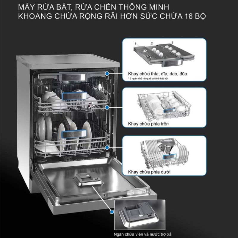 Máy rửa bát độc lập Spelier SP 16DWKT/G 6 Khay máy rửa bát độc lập Spelier SP 16DWKT/G