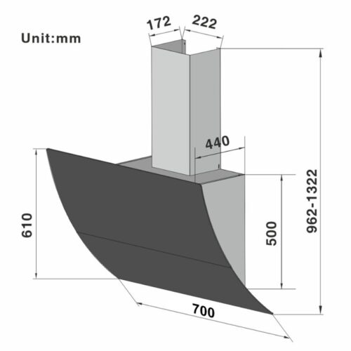Máy hút mùi áp tường Lorca TA 6008CM-70 5 Kích thước máy hút áp tường Lorca TA 6008CM-70