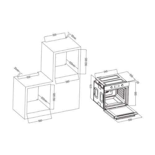 Lò nướng âm tủ 70L Faster FS OV7080S 5 Kích thước lò nướng âm tủ 70L Faster FS OV7080S