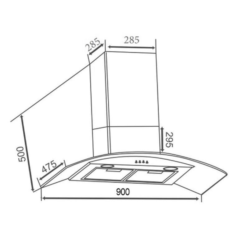 Máy hút mùi áp tường Faster FS 3388-90B 4 Kích thước máy hút mùi áp tường Faster FS 3388-90B