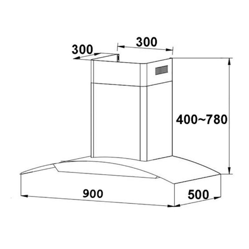 Máy hút mùi áp tường Faster FS 3588-90TS 4 Kích thước máy hút mùi áp tường Faster FS 3588-90TS