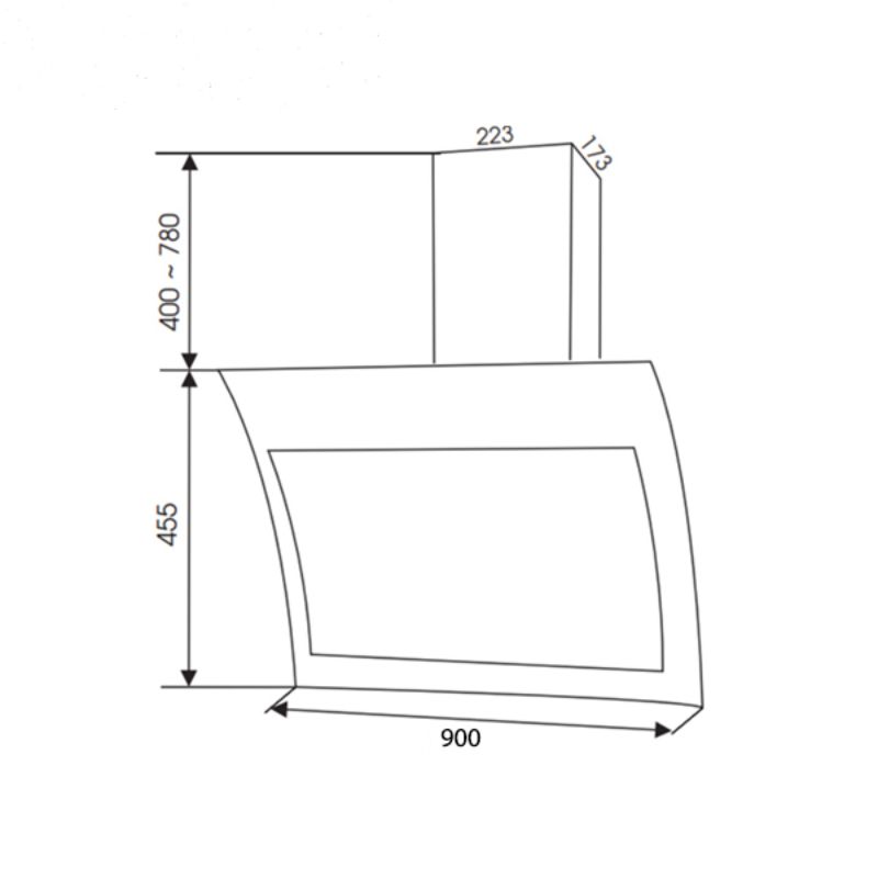Máy hút mùi áp tường Faster FS 3689WN/BN-90 4 Kích thước máy hút mùi áp tường Faster FS 3689WN/BN-90