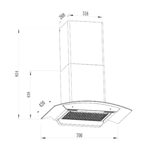 Máy hút mùi áp tường Faster FS CH750S 5 Kích thước máy hút mùi áp tường Faster FS CH750S