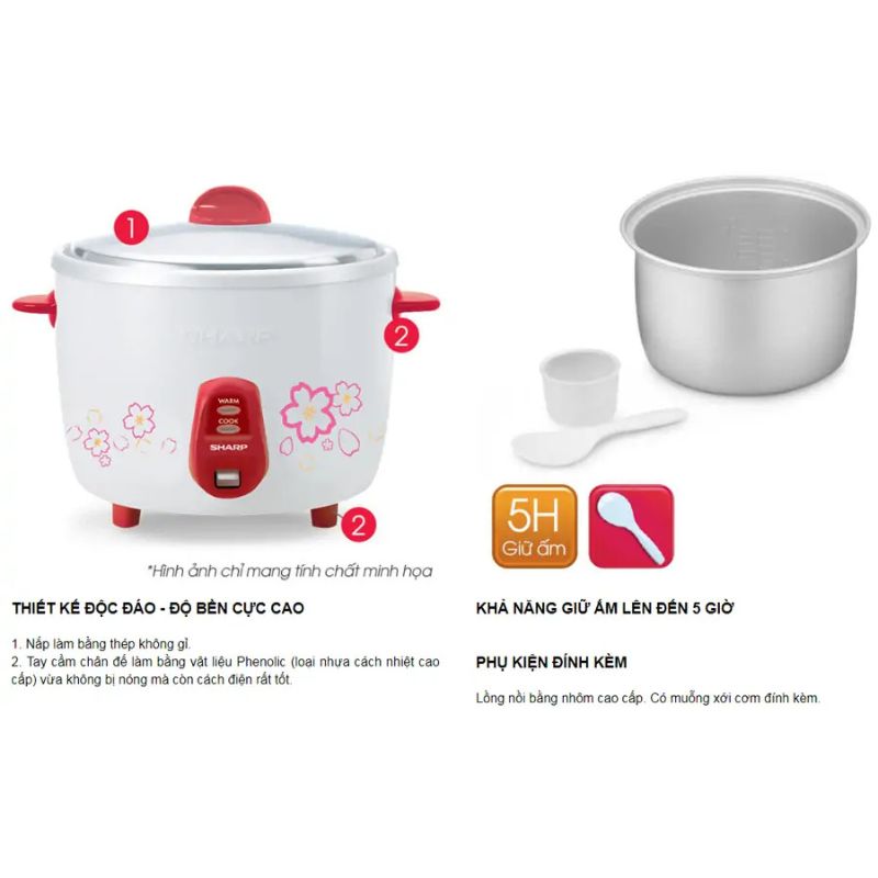 Nồi cơm điện Sharp KSH-D06V 0.6 lít 4 Chi tiết nồi cơm điện Sharp KSH-D06V 0.6 lít
