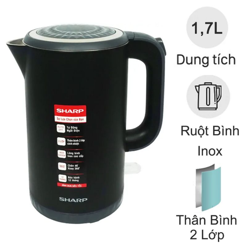 Bình đun siêu tốc 1.7 lít Sharp EKJ-17EVPS-BK 2 Bình đun siêu tốc 1.7 lít Sharp EKJ-17EVPS-BK