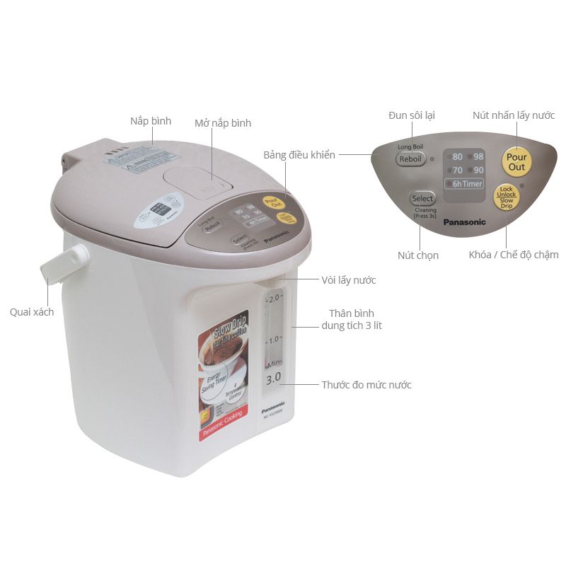 Bình thủy điện Panasonic NC-EG3000CSY 3 lít 5 Chi tiết bình thủy điện Panasonic NC-EG3000CSY 3 lít