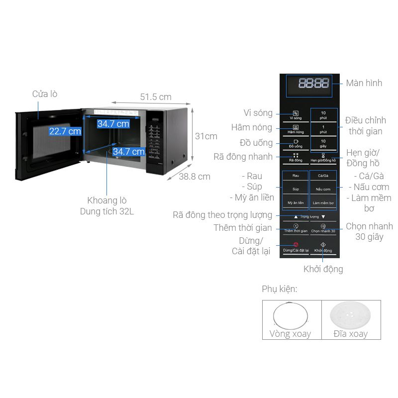 Lò vi sóng Panasonic NN-ST65JBYUE 32 lít 5 Chi tiết lò vi sóng Panasonic NN-ST65JBYUE 32 lít