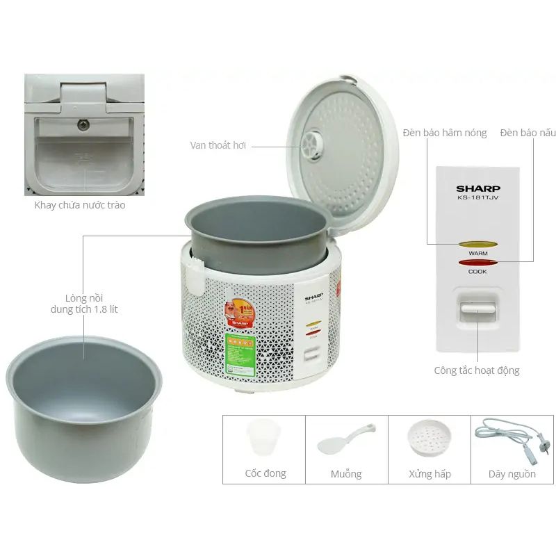 Nồi cơm điện Sharp KS-181TJV 1.8 lít 5 Chi tiết nồi cơm điện Sharp KS-181TJV 1.8 lít