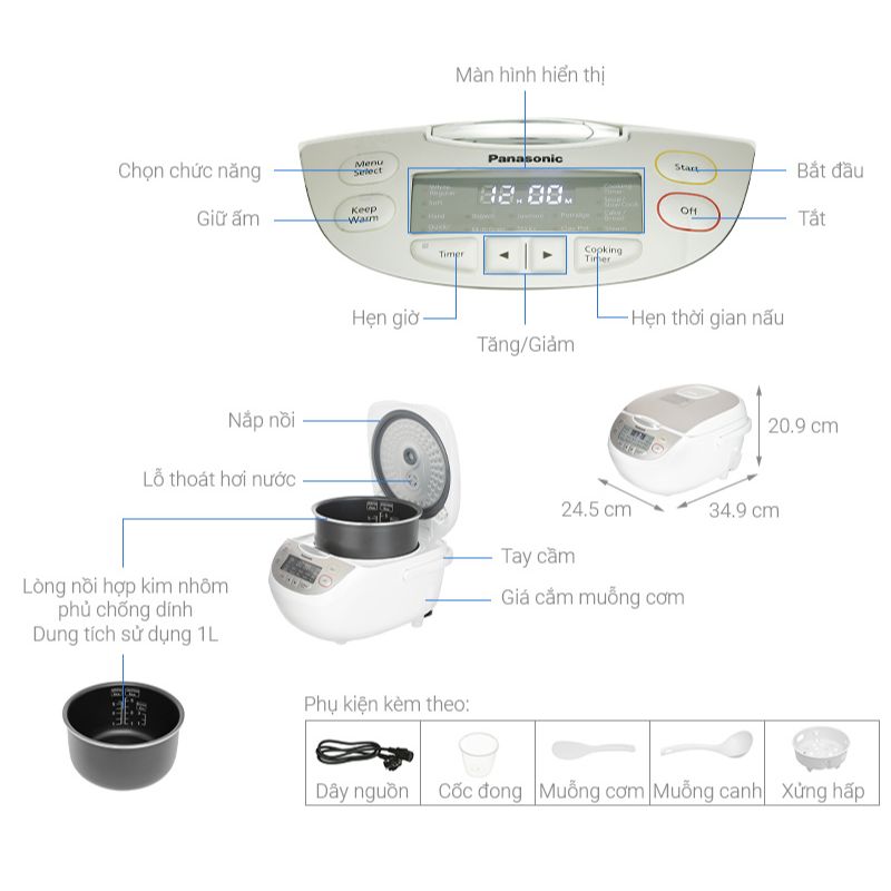 Nồi cơm điện tử Panasonic SR-CP108NRAM 5 Chi tiết nồi cơm điện tử Panasonic SR-CP108NRAM