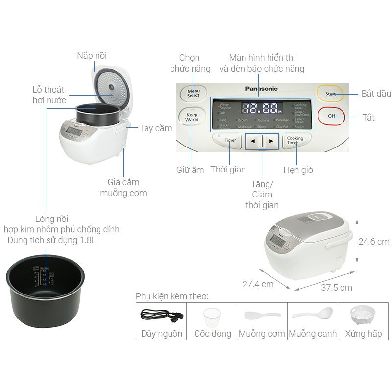 Nồi cơm điện tử Panasonic SR-CP188NRAM 5 Chi tiết nồi cơm điện tử Panasonic SR-CP188NRAM