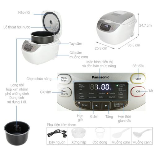Nồi cơm điện tử Panasonic SR-CX188SRAM 7 Chi tiết nồi cơm điện tử Panasonic SR-CX188SRAM