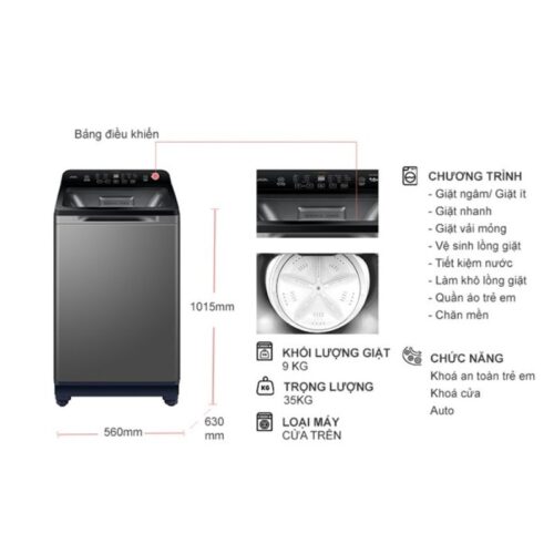 Máy Giặt Aqua 9 Kg AQW-FR90GT.S cửa trên 7 Kích thước máy giặt Aqua 9 Kg AQW-FR90GT.S cửa trên