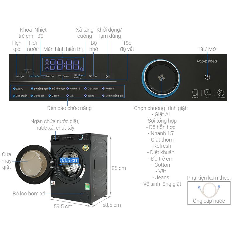 Máy Giặt Aqua Inverter 10 Kg AQD-A1002J.BK cửa trước 6 Kích thước máy Giặt Aqua Inverter 10 Kg AQD-A1002J.BK cửa trước