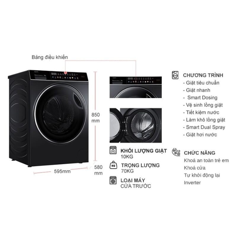 Máy Giặt Aqua Inverter 10 Kg AQD-DDW1000J.BK cửa trước 6 Kích thước máy Giặt Aqua Inverter 10 Kg AQD-DDW1000J.BK cửa trước