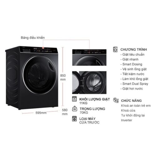 Máy Giặt Aqua Inverter 11 Kg AQD-DDW1100J.BK cửa trước 9 Kích thước máy Giặt Aqua Inverter 11 Kg AQD-DDW1100J.BK cửa trước