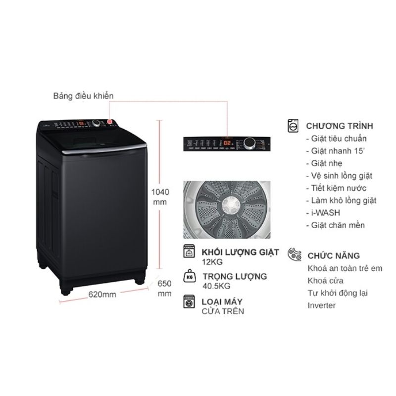 Máy Giặt Aqua Inverter 12 Kg AQW-DR120HT.BK cửa trên 6 Kích thước máy Giặt Aqua Inverter 12 Kg AQW-DR120HT.BK cửa trên