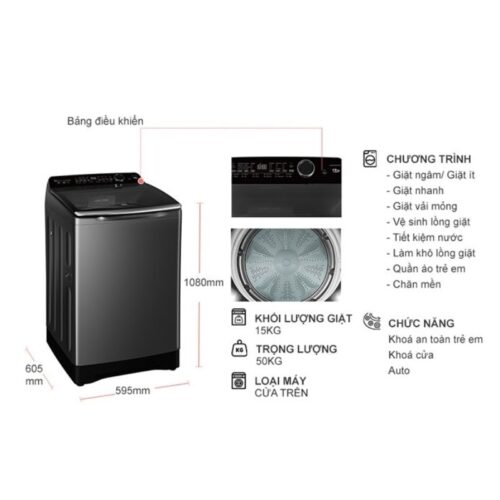 Máy Giặt Aqua Inverter 15 Kg AQW-DR150UGT.PS cửa trên 7 Kích thước máy Giặt Aqua Inverter 15 Kg AQW-DR150UGT.PS cửa trên