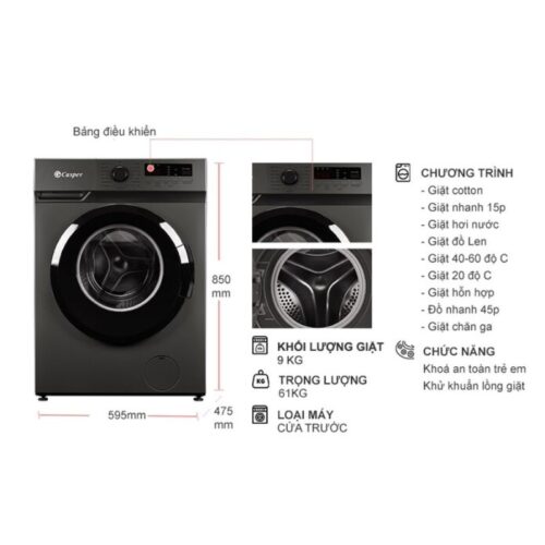 Máy Giặt Casper Inverter 9 Kg WF-9VG1 cửa trước 7 Kích thước máy Giặt Casper Inverter 9 Kg WF-9VG1 cửa trước
