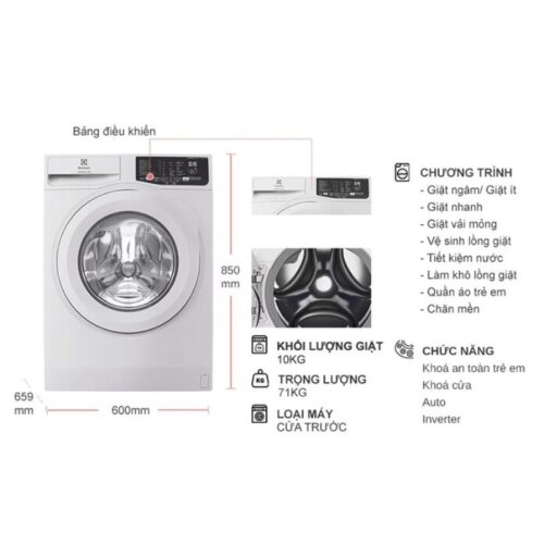 Máy Giặt Electrolux Inverter 10 Kg EWF1025DQWB cửa trước 7 Kích thước máy Giặt Electrolux Inverter 10 Kg EWF1025DQWB cửa trước