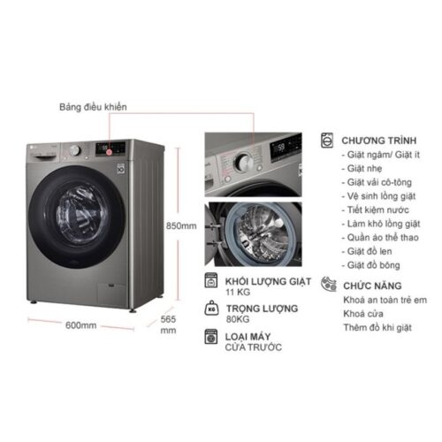 Máy Giặt LG Inverter 11 Kg FV1411S4P cửa trước 9 Kích thước máy Giặt LG Inverter 11 Kg FV1411S4P cửa trước
