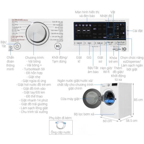 Máy Giặt LG Inverter 11 Kg FV1411S4WA cửa trước 9 Kích thước máy Giặt LG Inverter 11 Kg FV1411S4WA cửa trước