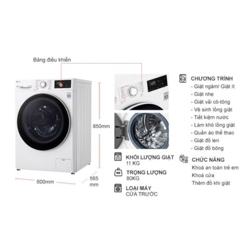 Máy Giặt LG Inverter 11 Kg FV1411S5W cửa trước 9 Kích thước máy Giặt LG Inverter 11 Kg FV1411S5W cửa trước