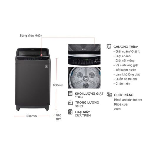 Máy Giặt LG Inverter 13 Kg T2313VSAB cửa trên 9 Kích thước máy Giặt LG Inverter 13 Kg T2313VSAB cửa trên