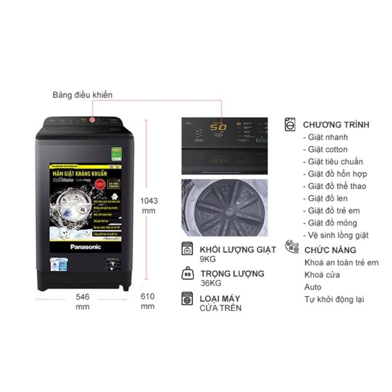 Máy Giặt Panasonic 9 Kg NA-F90A9BRV cửa trên 6 Kích thước máy Giặt Panasonic 9 Kg NA-F90A9BRV cửa trên