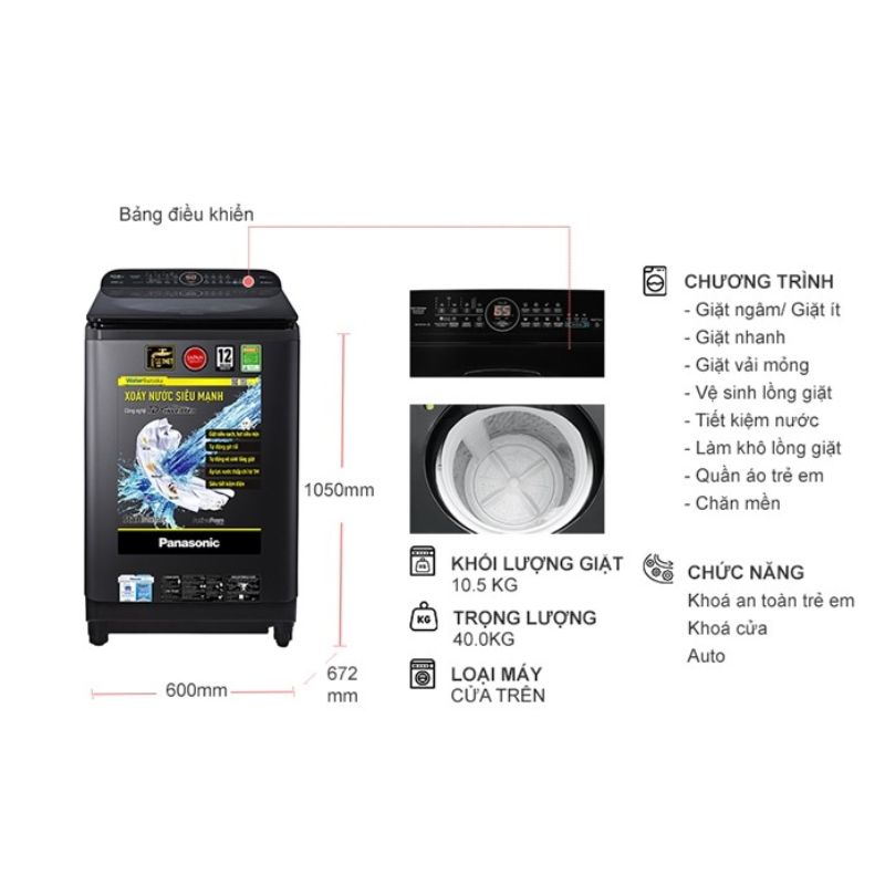 Máy Giặt Panasonic Inverter 10.5 Kg NA-FD10AR1BV cửa trên 6 Kích thước máy Giặt Panasonic Inverter 10.5 Kg NA-FD10AR1BV cửa trên