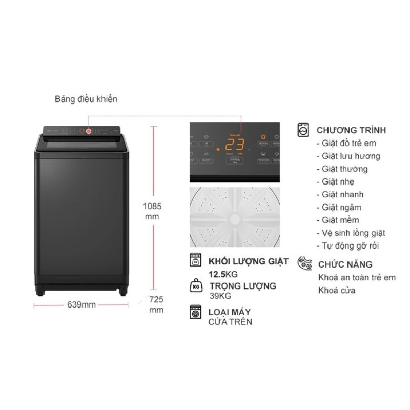 Máy Giặt Panasonic Inverter 12.5 Kg NA-FD125X3BV cửa trên 6 Kích thước máy Giặt Panasonic Inverter 12.5 Kg NA-FD125X3BV cửa trên
