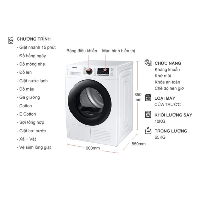 Máy Giặt Samsung Inverter 10 Kg WW10TA046AE/SV cửa trước 6 Kích thước máy Giặt Samsung Inverter 10 Kg WW10TA046AE / SV cửa trước