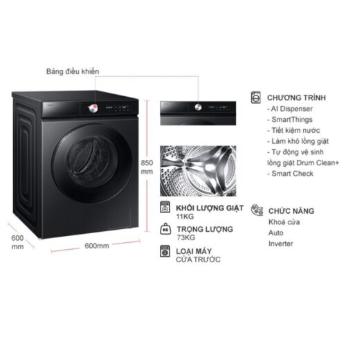 Máy Giặt Samsung Inverter 11 Kg WW11CB944DGBSV cửa trước 11 Kích thước máy Giặt Samsung Inverter 11 Kg WW11CB944DGBSV cửa trước