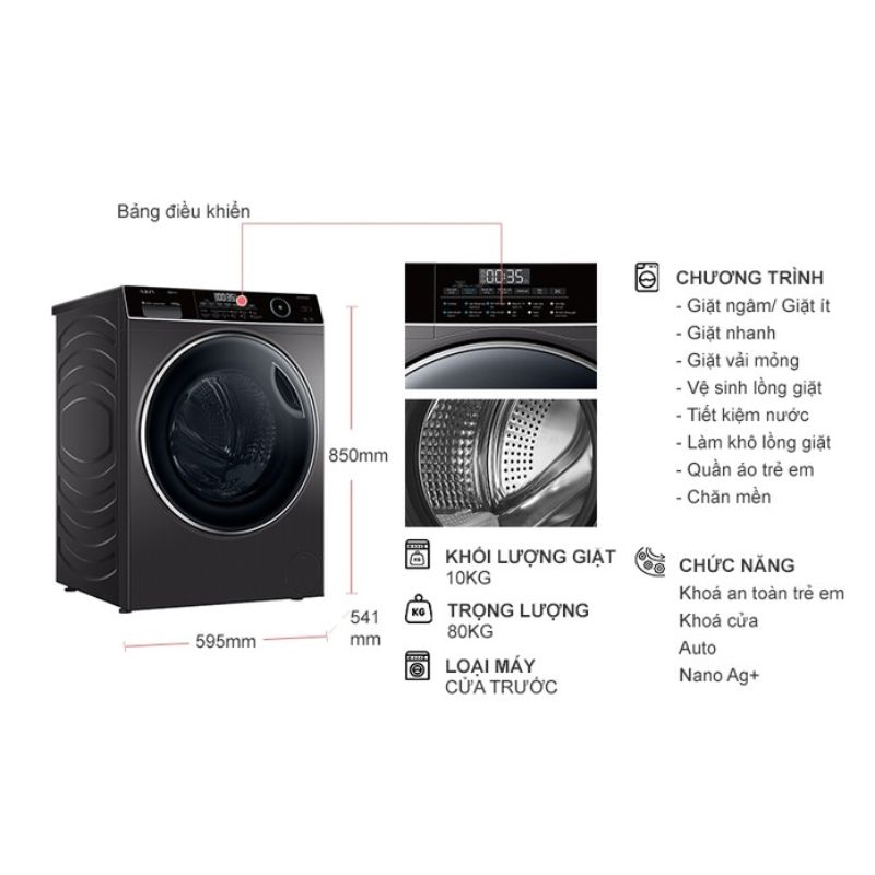 Máy Giặt Sấy Aqua Inverter Giặt 10 Kg - Sấy 6 Kg AQD-AH1000G.PS 6 Kích thước máy Giặt Sấy Aqua Inverter Giặt 10 Kg - Sấy 6 Kg AQD-AH1000G.PS