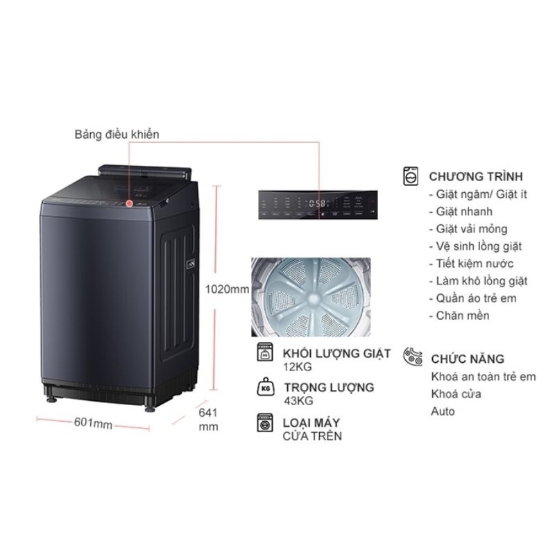 Máy Giặt Toshiba Inverter 12 Kg AW-DUM1300KV(MG) cửa trên 5 Kích thước máy Giặt Toshiba Inverter 12 Kg AW-DUM1300KV(MG) cửa trên