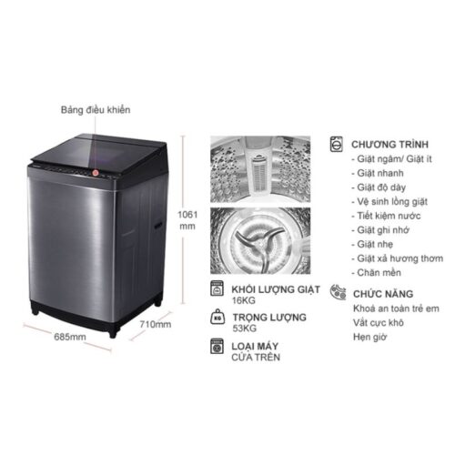 Máy Giặt Toshiba Inverter 16 Kg AW-DUG1700WV (SS) cửa trên 9 Kích thước máy Giặt Toshiba Inverter 16 Kg AW-DUG1700WV (SS) cửa trên