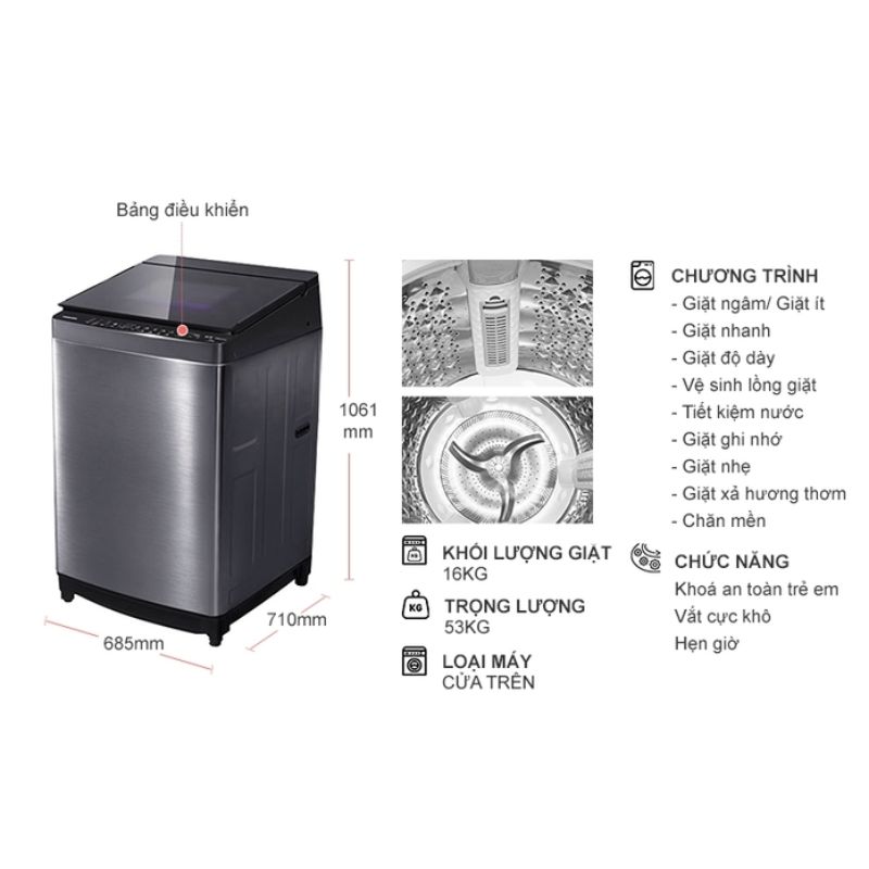 Máy Giặt Toshiba Inverter 16 Kg AW-DUG1700WV (SS) cửa trên 6 Kích thước máy Giặt Toshiba Inverter 16 Kg AW-DUG1700WV (SS) cửa trên