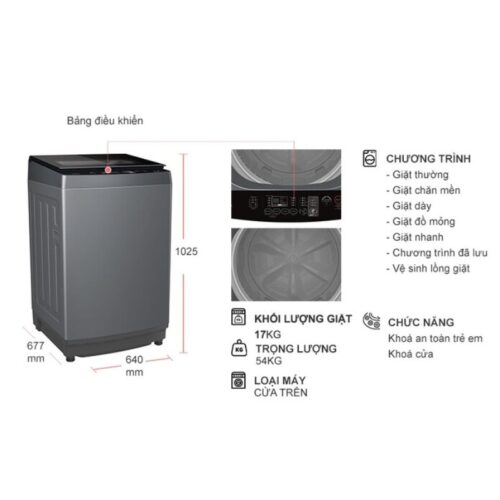 Máy Giặt Toshiba Inverter 17 Kg AW-DUN1800MV(SG) cửa trên 7 Kích thước máy Giặt Toshiba Inverter 17 Kg AW-DUN1800MV(SG) cửa trên